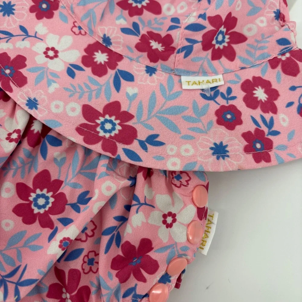 Tahari Sun Hat & Swim Diaper‎ Set Baby 12M Pink Floral NWT UPF 50+ Ruffle 2pc